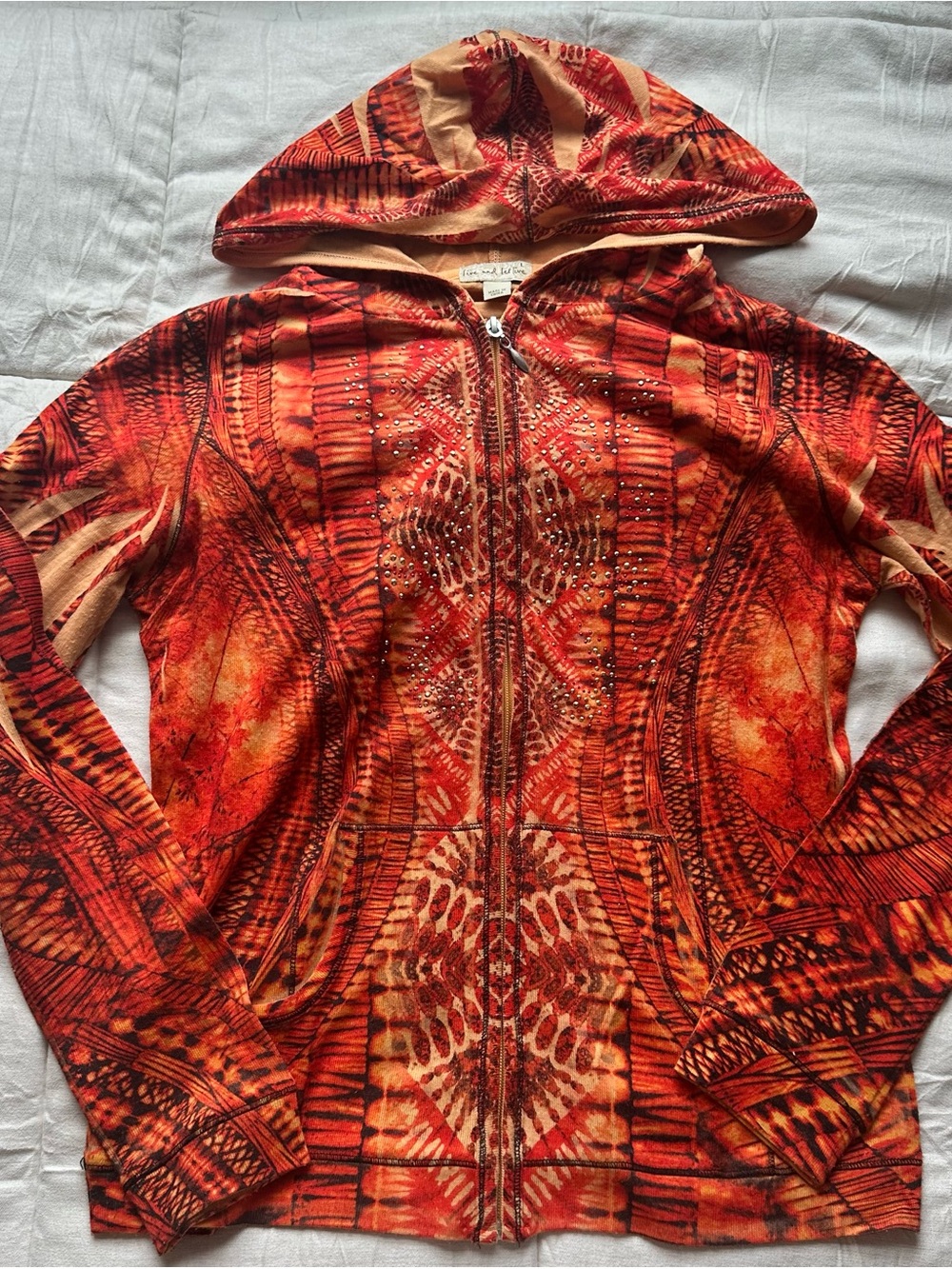 live and let live Red and Tan Patterned Zip Hoodie